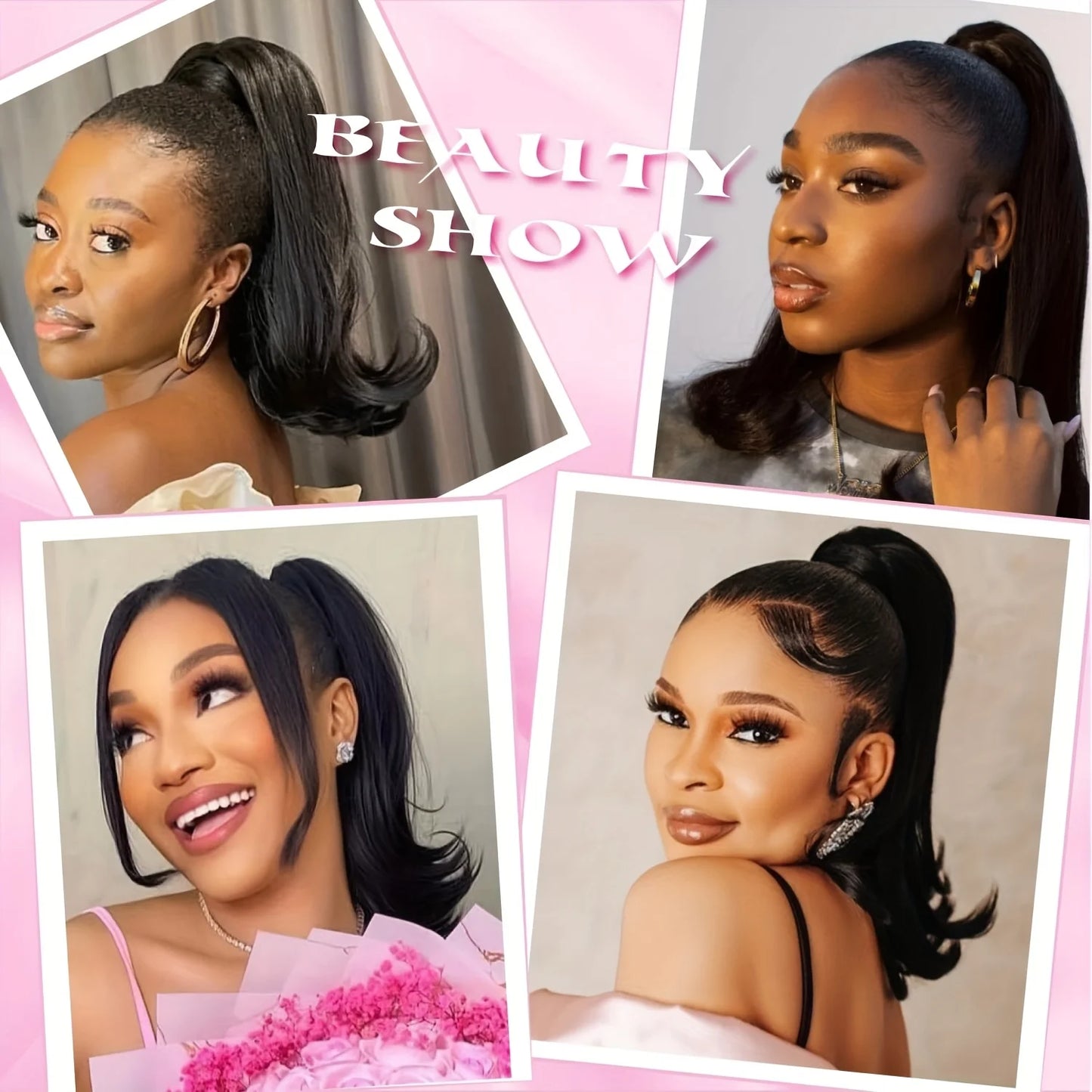 Kinky Straight Drawstring Ponytail Extension for Afro Hair – Natural Black Synthetic Ponytail Hairpiece
