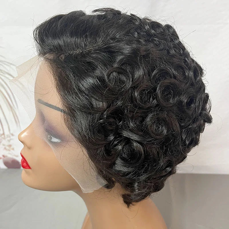 Short Curly Pixie Human Hair Wig: Glueless Brazilian Virgin Hair (Natural Black)