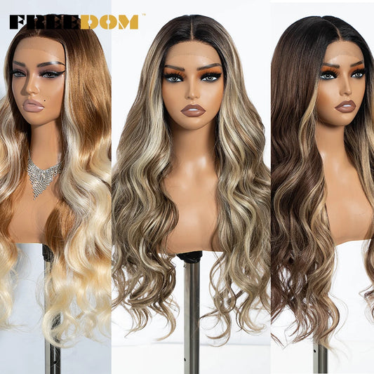 30" Long Wavy Synthetic Lace Front Wig - Freedom Body Wave Middle Part (Multi-Color)