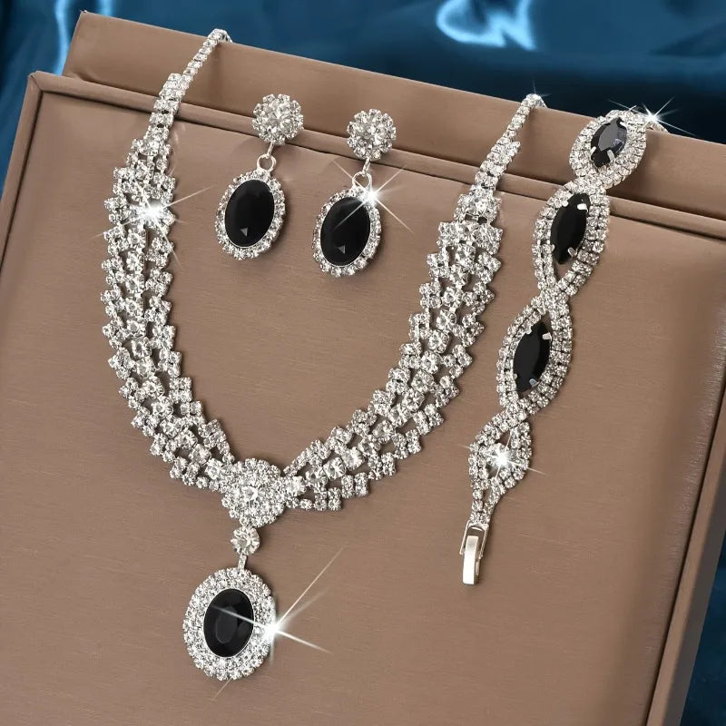 Elegant Rhinestone Necklace & Drop Earrings Set