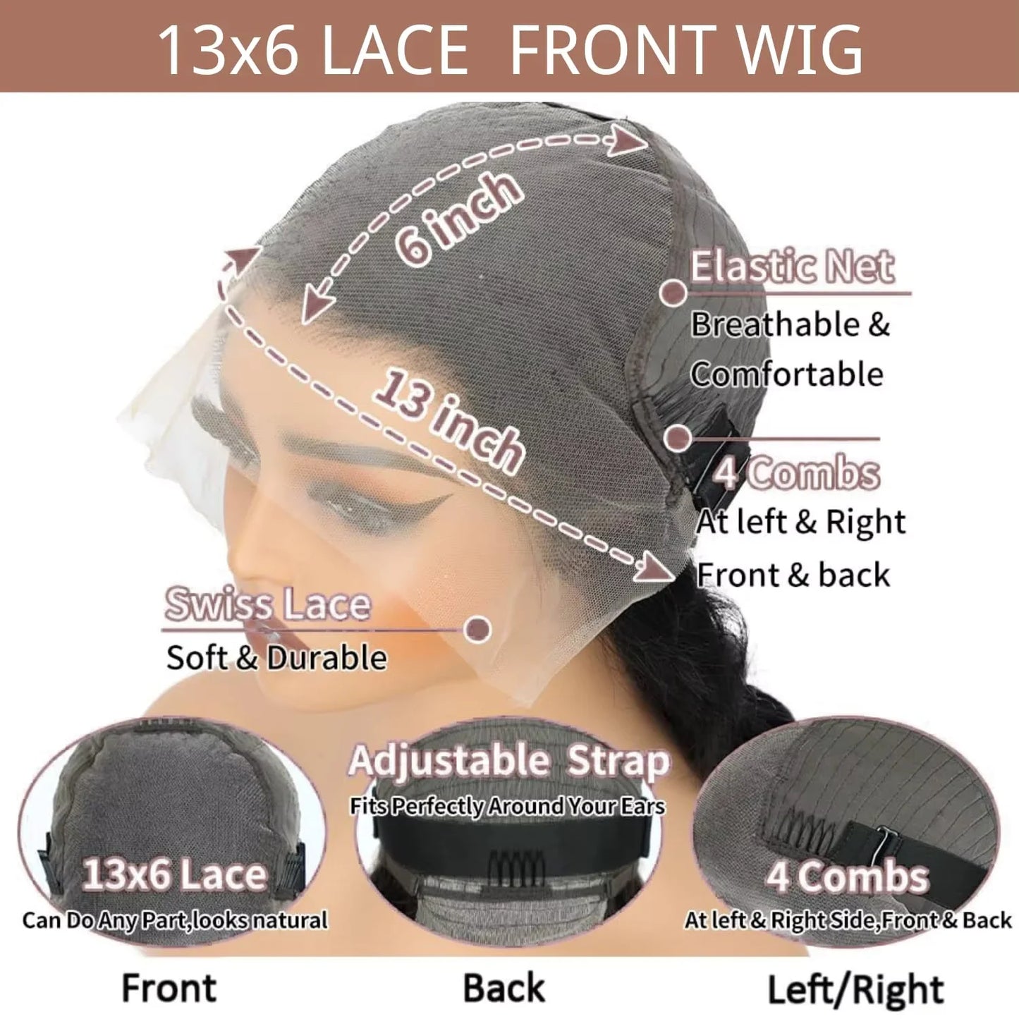 HD Lace Frontal Wig – 13x6 Loose Deep Wave Burmese Human Hair Wig, Pre-Plucked Natural Color
