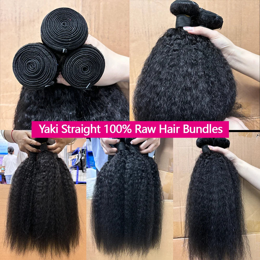 12A Kinky Straight Human Hair Bundles – Yaki Straight Virgin Hair Weave