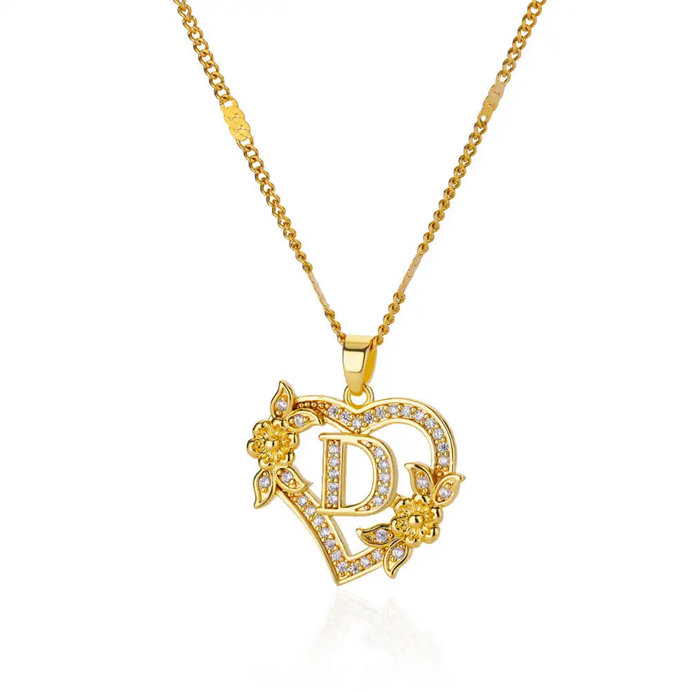 Custom Heart Initial Pendant Necklace – Gold Tarnish-Free Stainless Steel