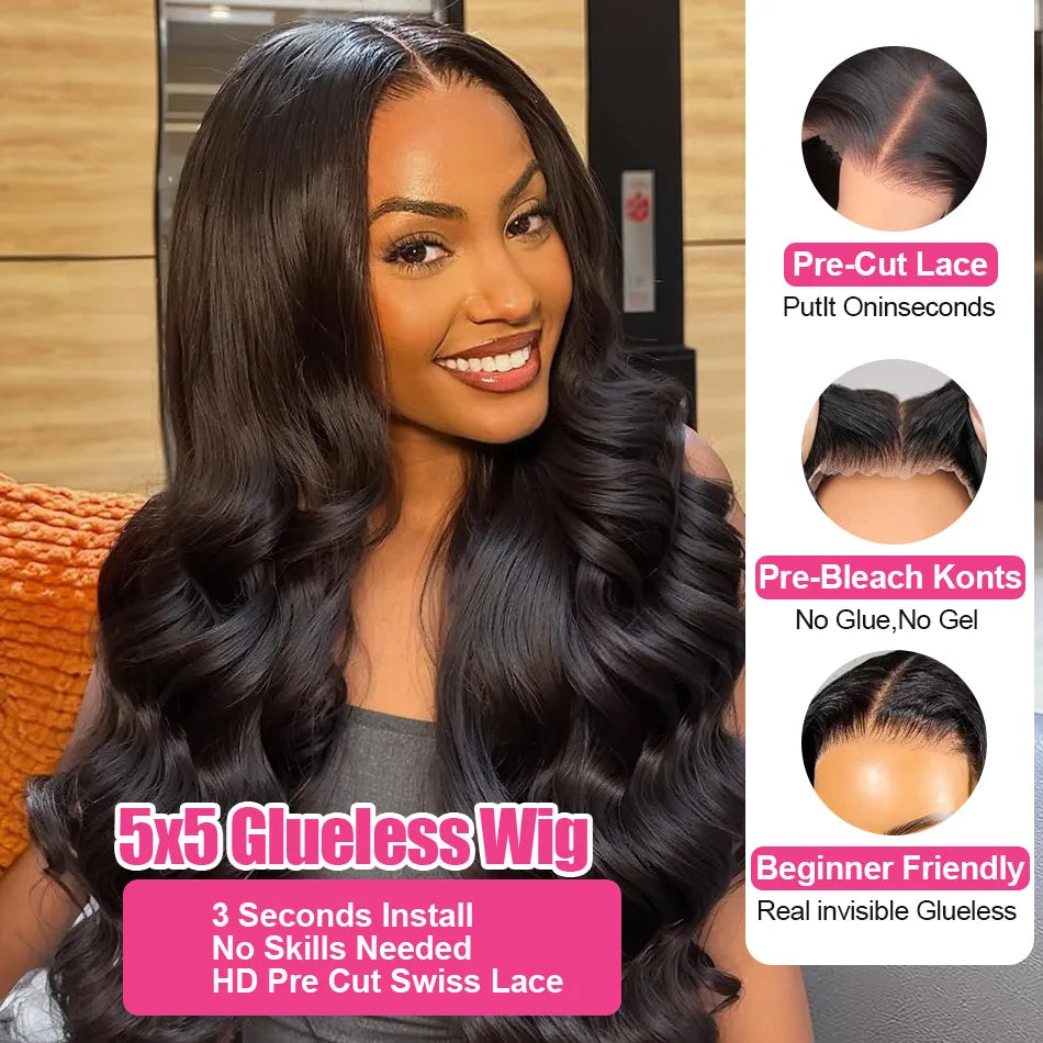 HD Lace Body Wave Human Hair Wig - 250% Density 13x6 Frontal & 5x5 Glueless Options (30-40 Inch)