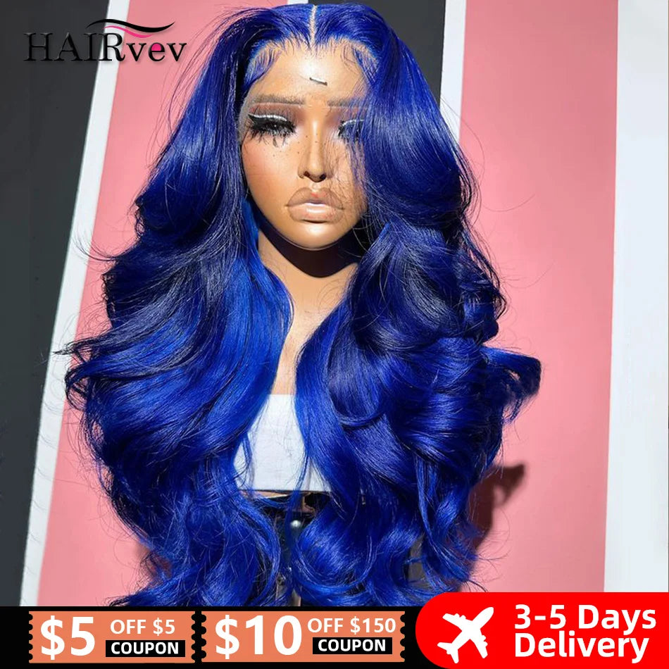 Royal Blue Body Wave HD Transparent Lace Frontal Wig – Pre-Plucked Brazilian Human Hair