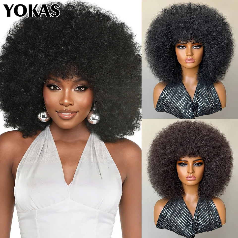 14" Short Kinky Curly Afro Wig – Heat Resistant Synthetic Fiber for Natural Volume