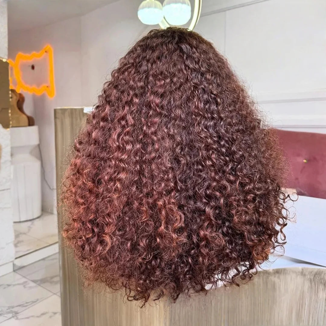 Long Kinky Curly Glueless Wig | Dark Brown 26-Inch | 180% Density Pre-plucked Lace Front synthetic