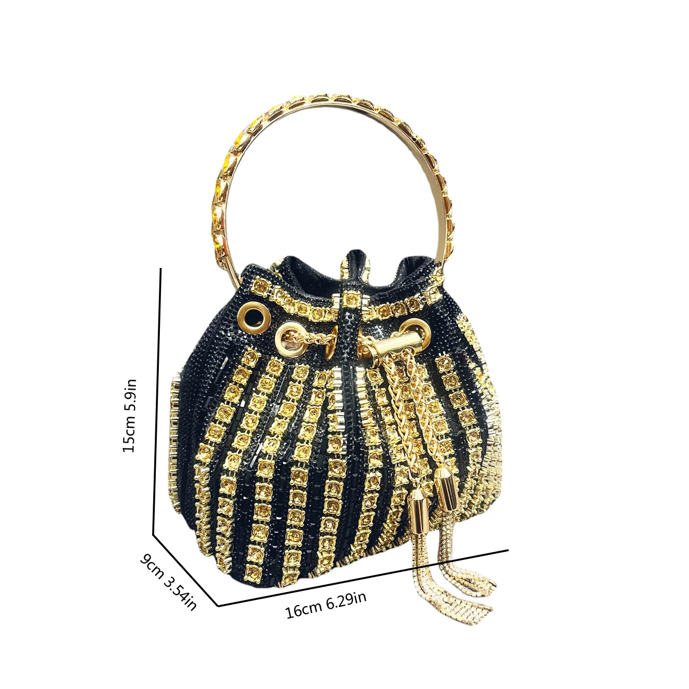 Luxury Crystal Rhinestone Bucket Bag - Elegant Evening Clutch & Shoulder Purse