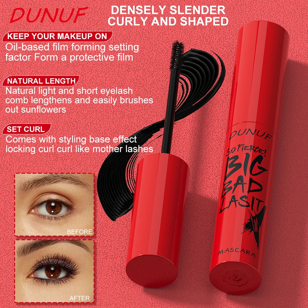 DUNUF Waterproof Long-Lasting Mascara - Smudge-Proof & Sweat-Proof Volumizing Curl
