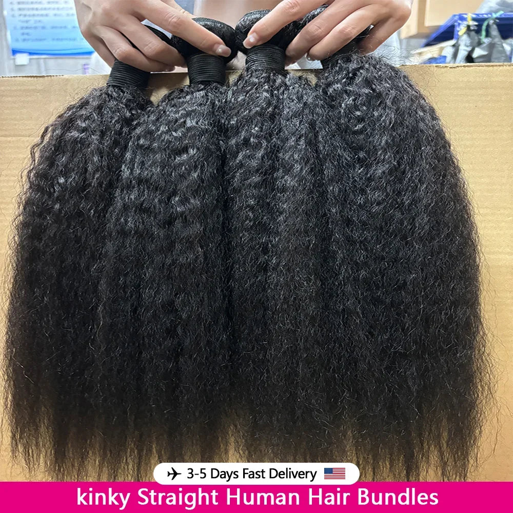 12A Kinky Straight Human Hair Bundles – Yaki Straight Virgin Hair Weave