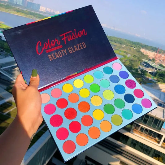 Long-Lasting 39-Color Rainbow Palette | Neon Glitter Eye Makeup by Beauty Glazed