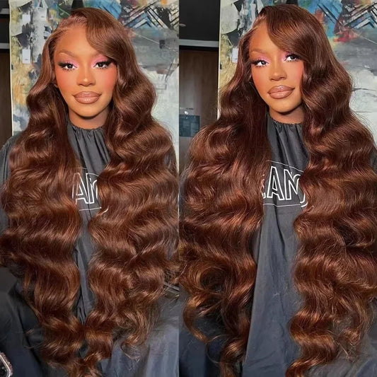 Chocolate Brown Body Wave 13x6 HD Lace Frontal Wig – Full 200% Density Brazilian Remy Human Hair