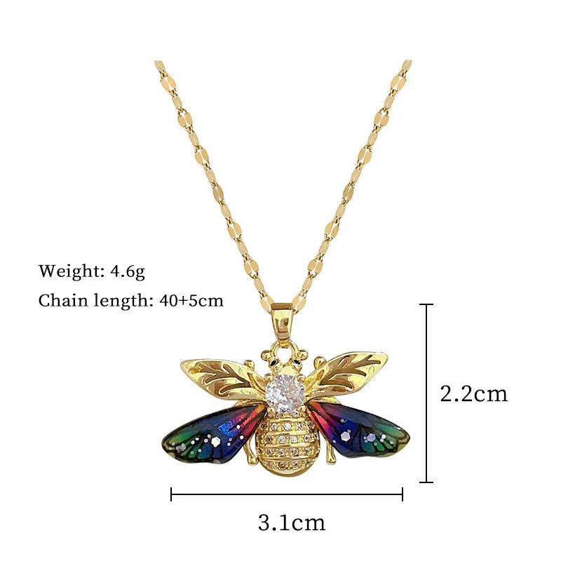 DIEYURO Colorful Zircon Bee Pendant Necklace –316L Stainless Steel