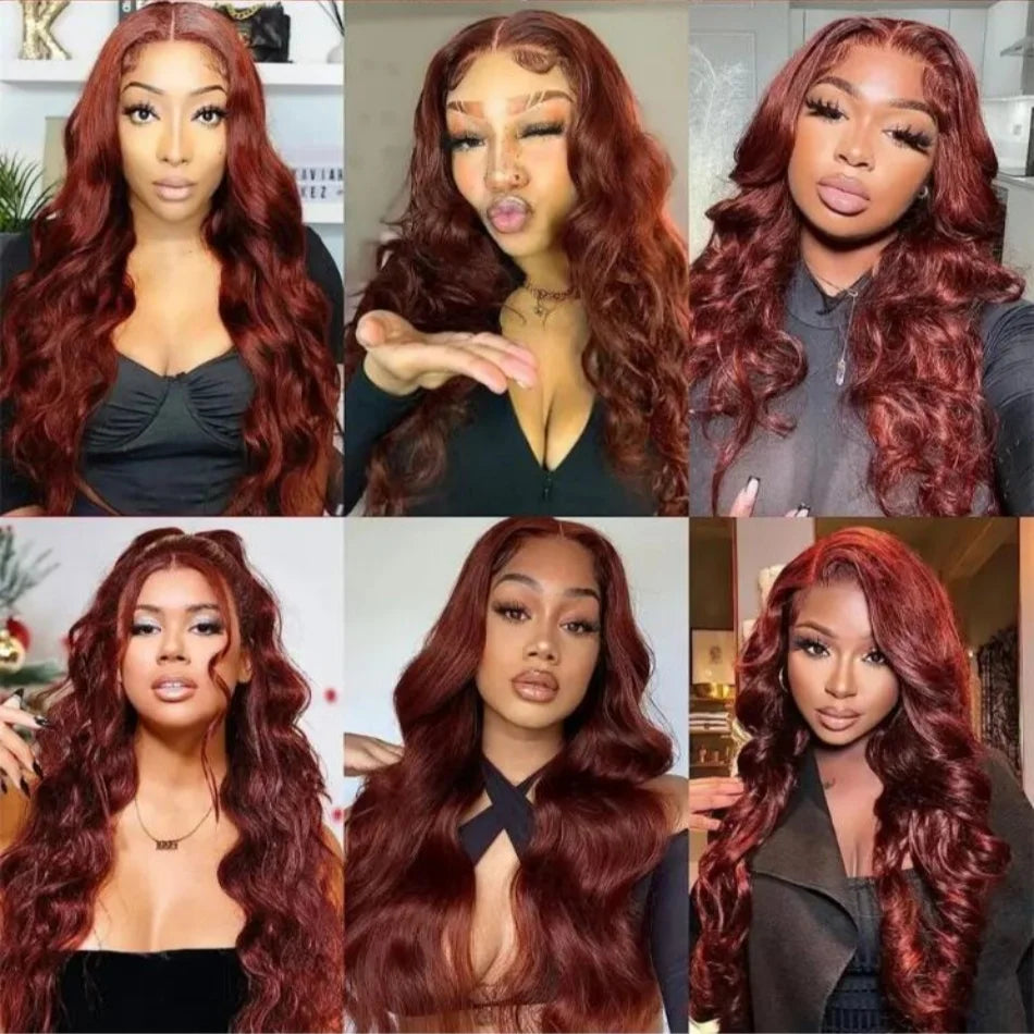 Reddish Brown Body Wave Human Hair Lace Front Wig – Glueless, Pre-Plucked, 180% Density (13x6 / 13x4 HD Lace)