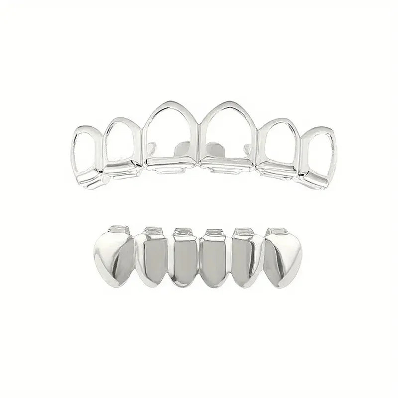 Six-Tooth Bottom Grillz | Hollow-Out & Smooth Lower Teeth Cap Set