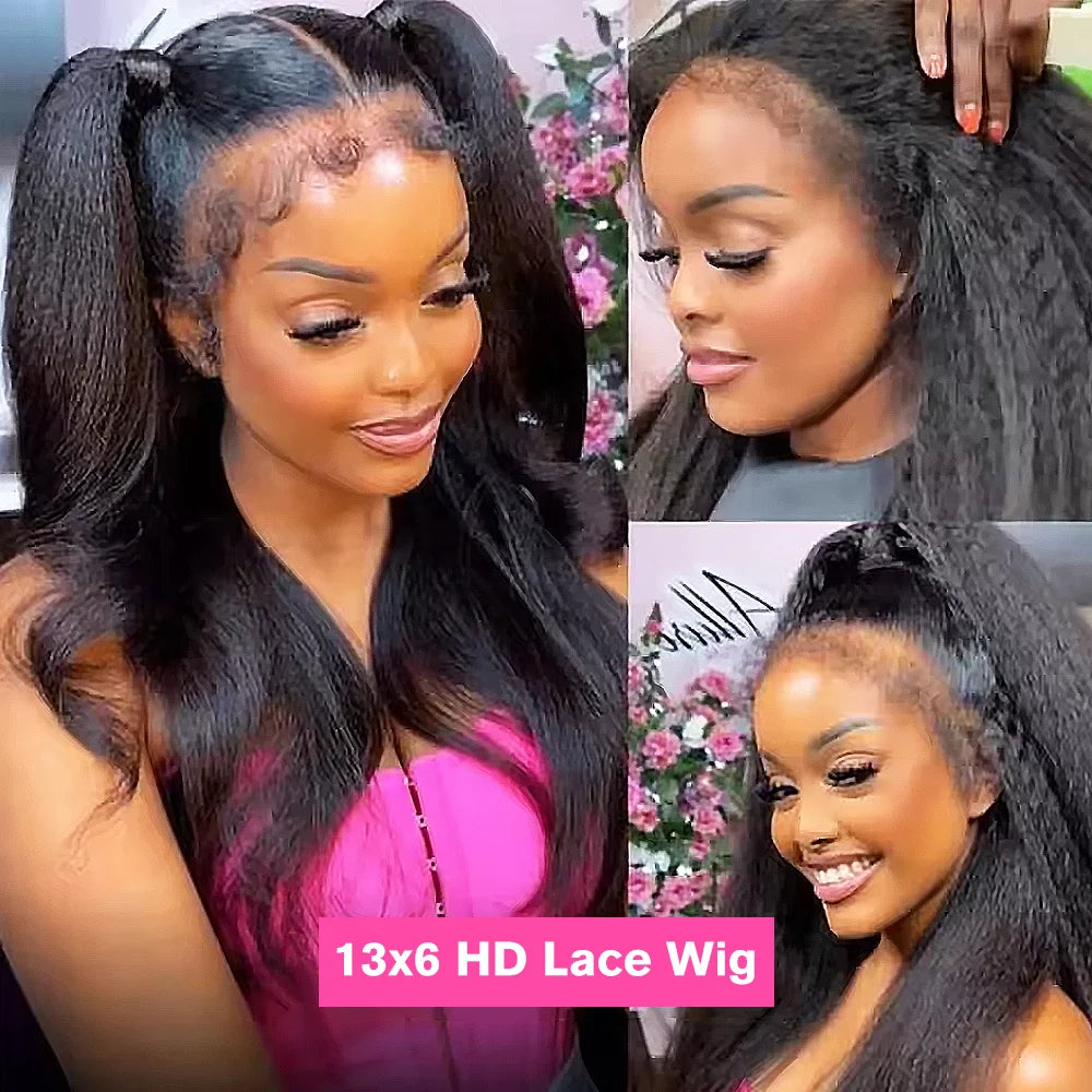 ✨ Kinky Straight 4C Edges Human Hair Wig – 13x6 HD Lace Front, 7x5 Lace Wig with Baby Hair, Natural Hairline