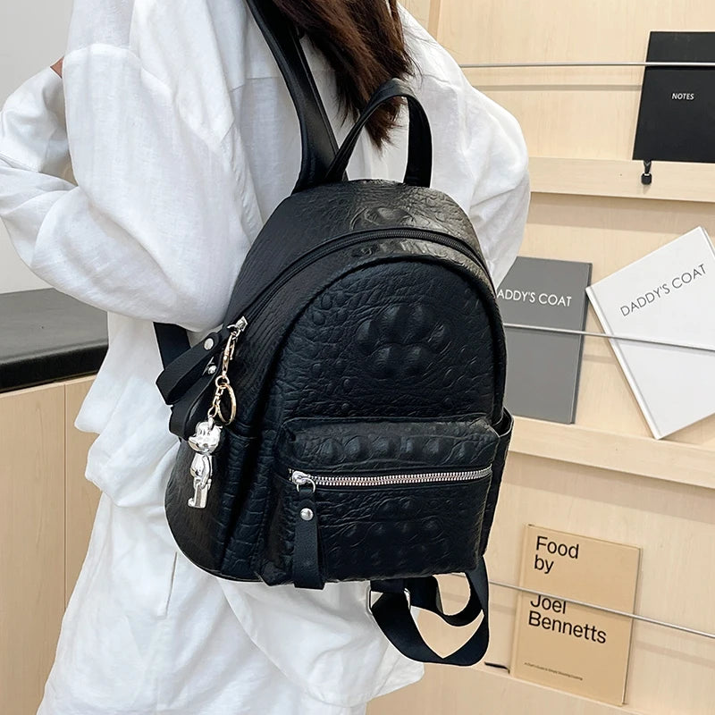 Elegant Women’s PU Leather Backpack – Spacious Multi-Pocket Shoulder Bag & Everyday Carryall