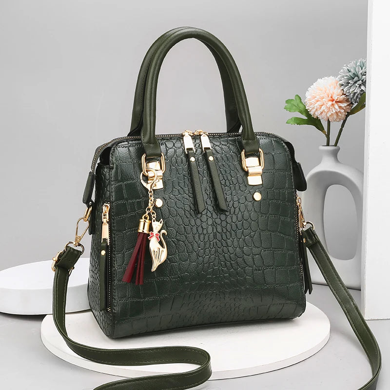 Luxurious Crocodile Embossed Leather Tote | Elegant Crossbody Satchel