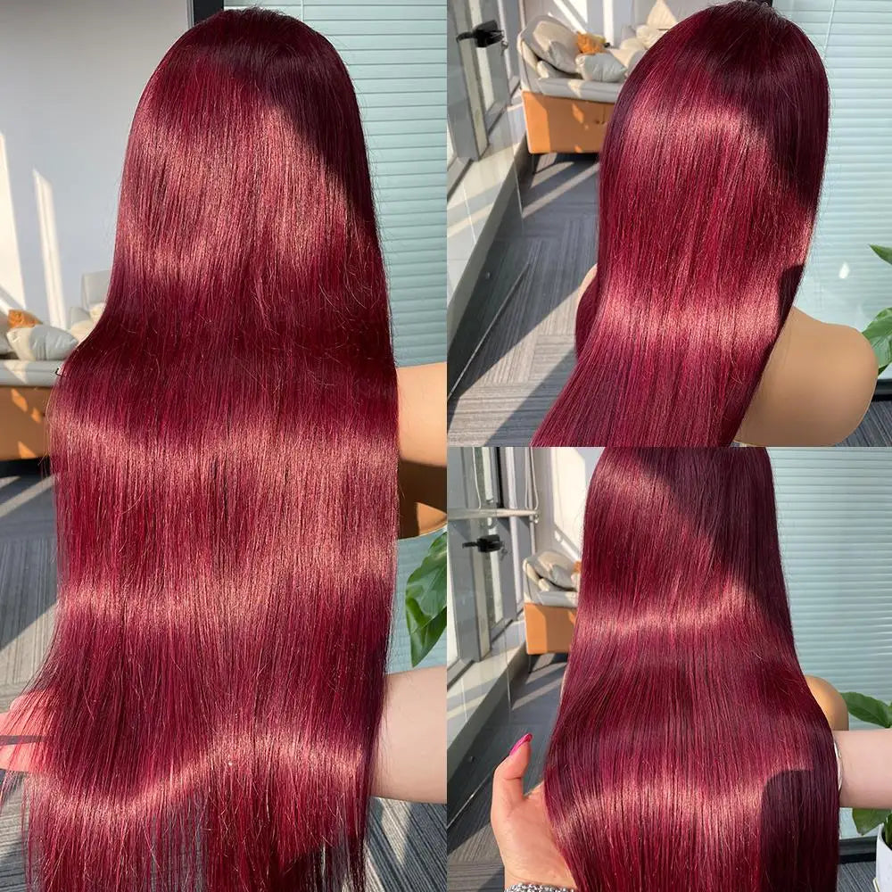 99J Burgundy 13x6 HD Lace Frontal Wig – 250% Density Brazilian Straight Human Hair (30-40")