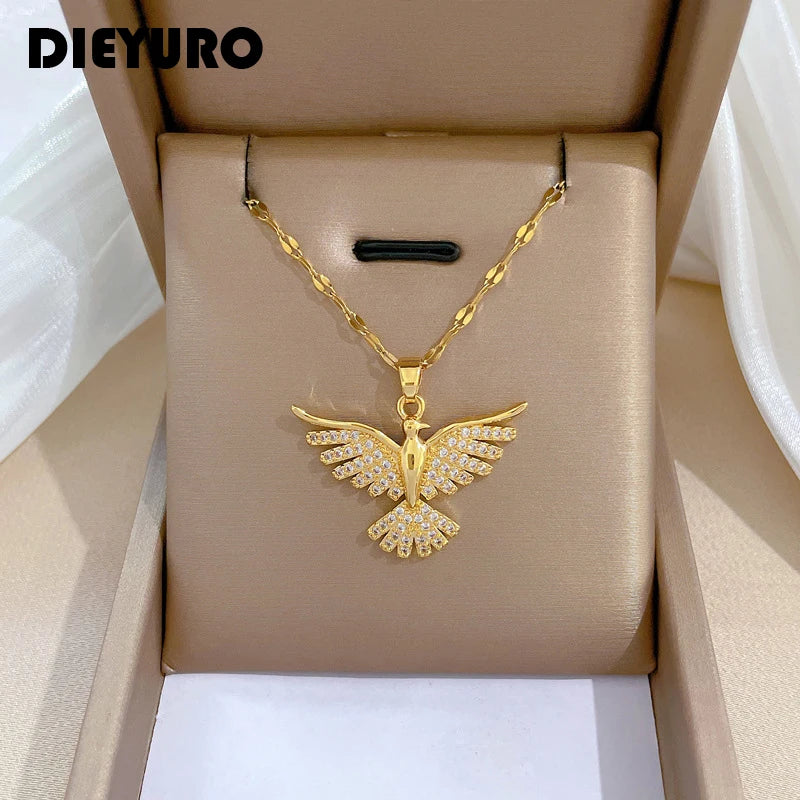 Stainless Steel Phoenix Eagle Pendant Necklace
