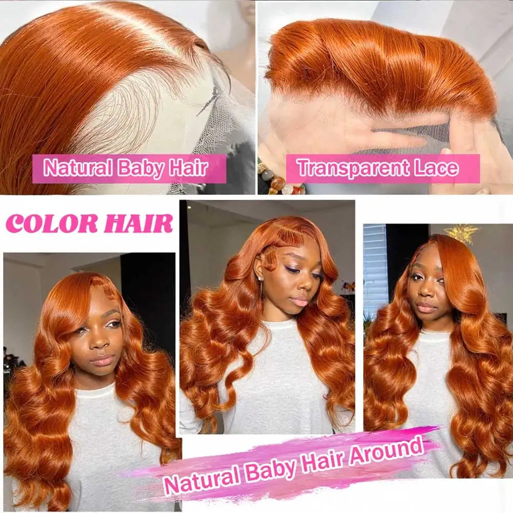 Ginger Orange Wet and Wavy Lace Front Human Hair Wig – 30-34 Inch HD 13x4 Frontal