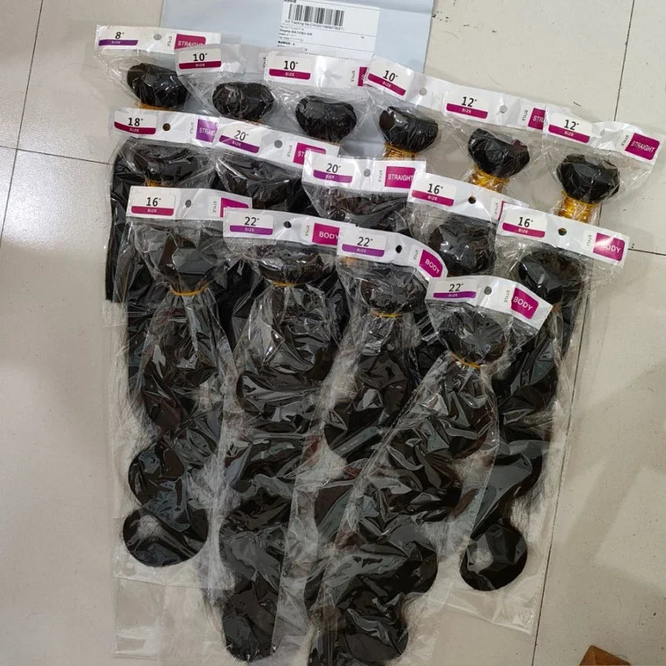 Brazilian Body Wave Human Hair Bundles – Raw Unprocessed Virgin Weave Extensions (3–4 Bundles, 8–30 Inch)