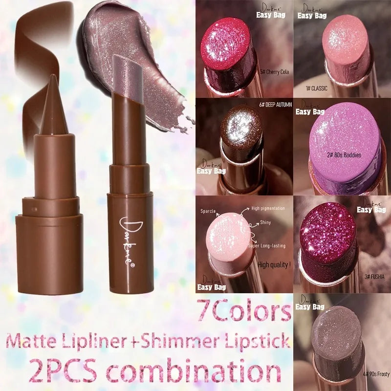 Luminous Lip Combo – Waterproof Matte Liner & Pearlescent Glass-Shine Lipstick