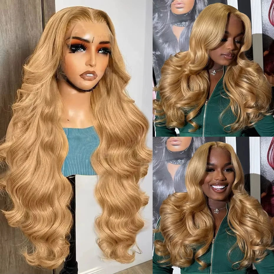 Honey Blonde Body Wave 13x6 HD Lace Frontal Wig – 210% Density #27 Brazilian Human Hair