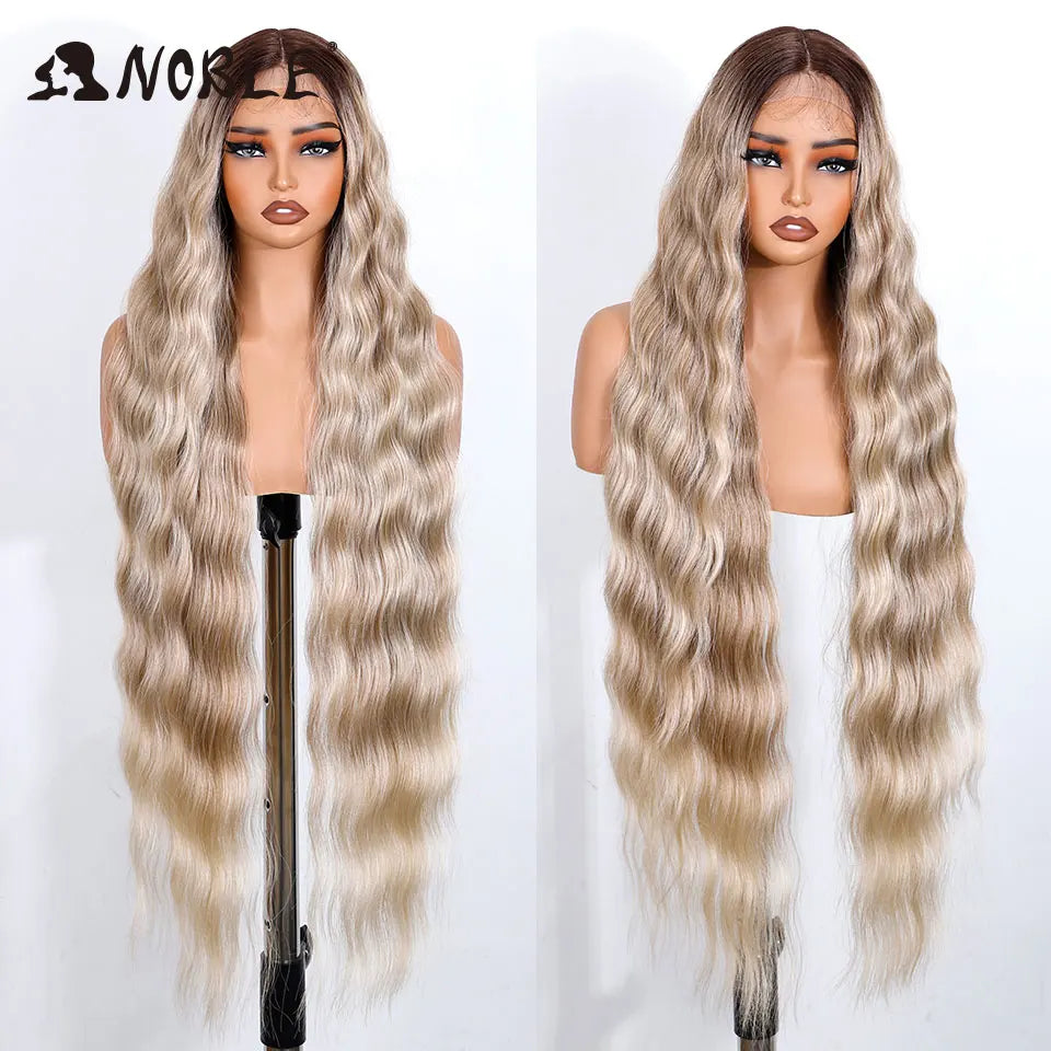 36" Long Body Wave Synthetic Lace Front Wig – Ombre Blonde & Golden