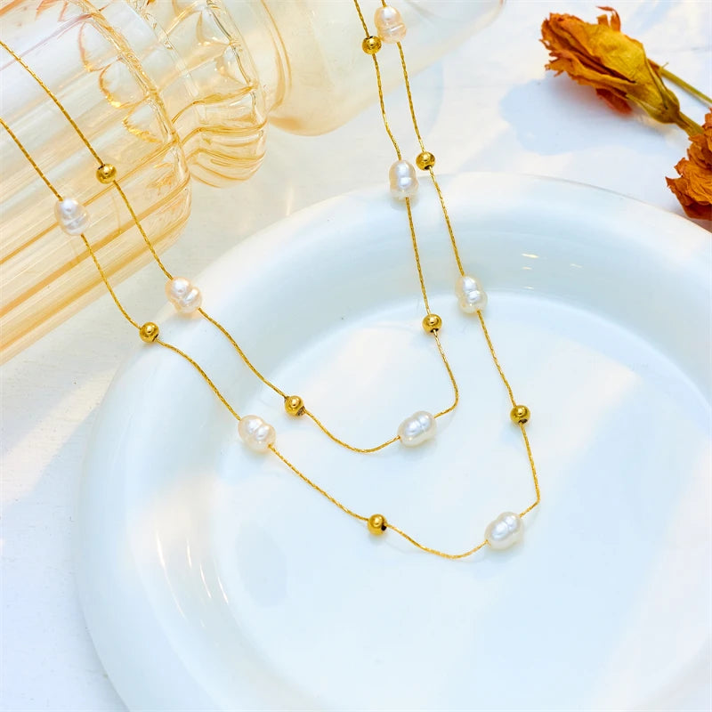 Double-Layer Pearl Choker –316L Stainless Steel Necklace