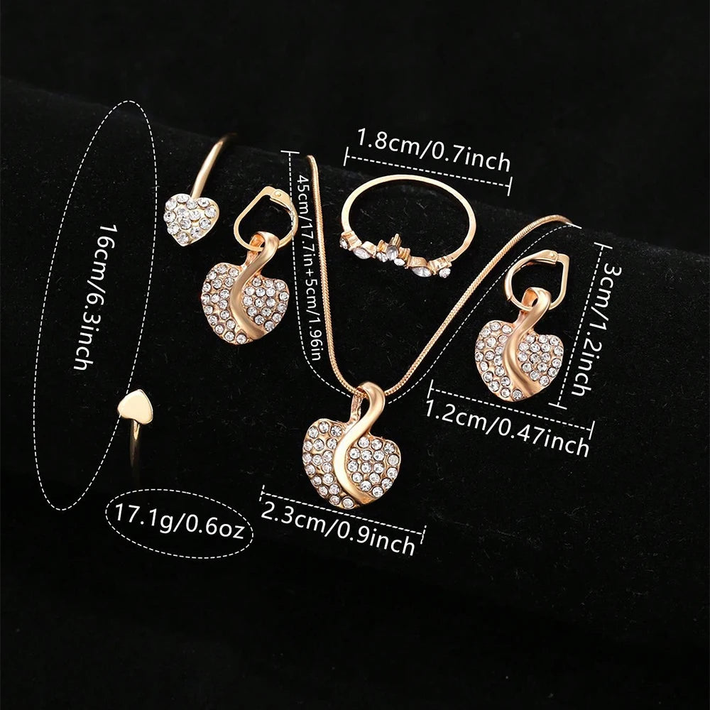 Luxury Women’s Gold Quartz Watch & Jewelry Set | Matching Necklace, Earrings & Ring