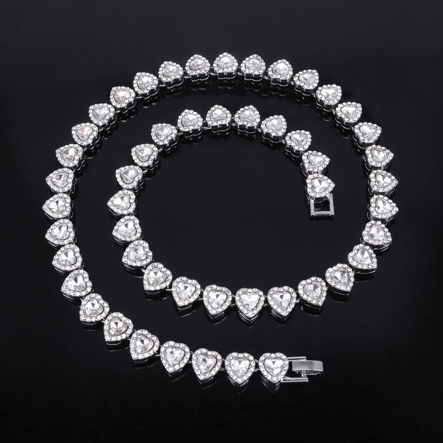 Iced-Out CZ Tennis Chain & Bracelet Set – Hip Hop Heart Pendant Jewelry