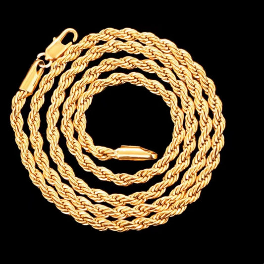 Classic Gold Plated 4mm Rope Chain Necklace - Unisex Statement Jewelry