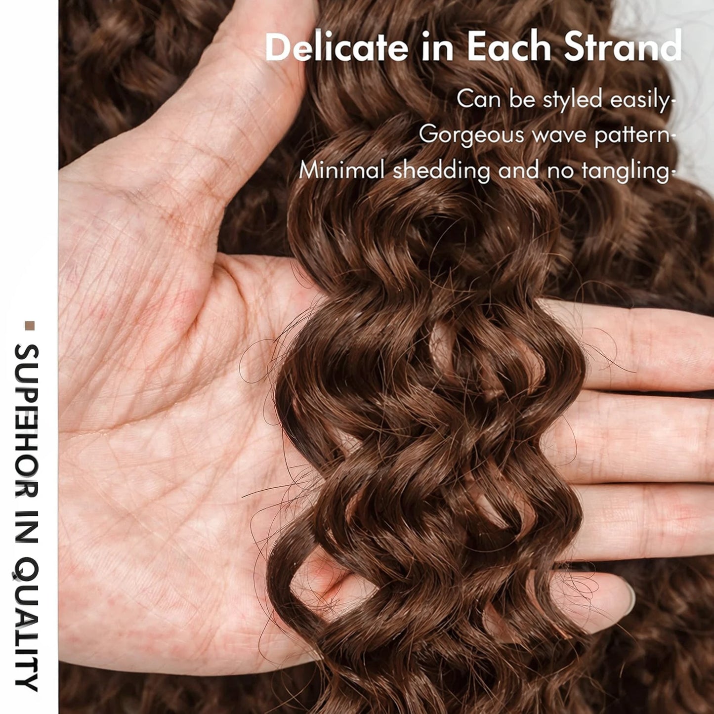 Burmese Water Wave Human Hair for Braiding - Brown Pre-Separated Deep Curly Hair for Invisible Boho Braids