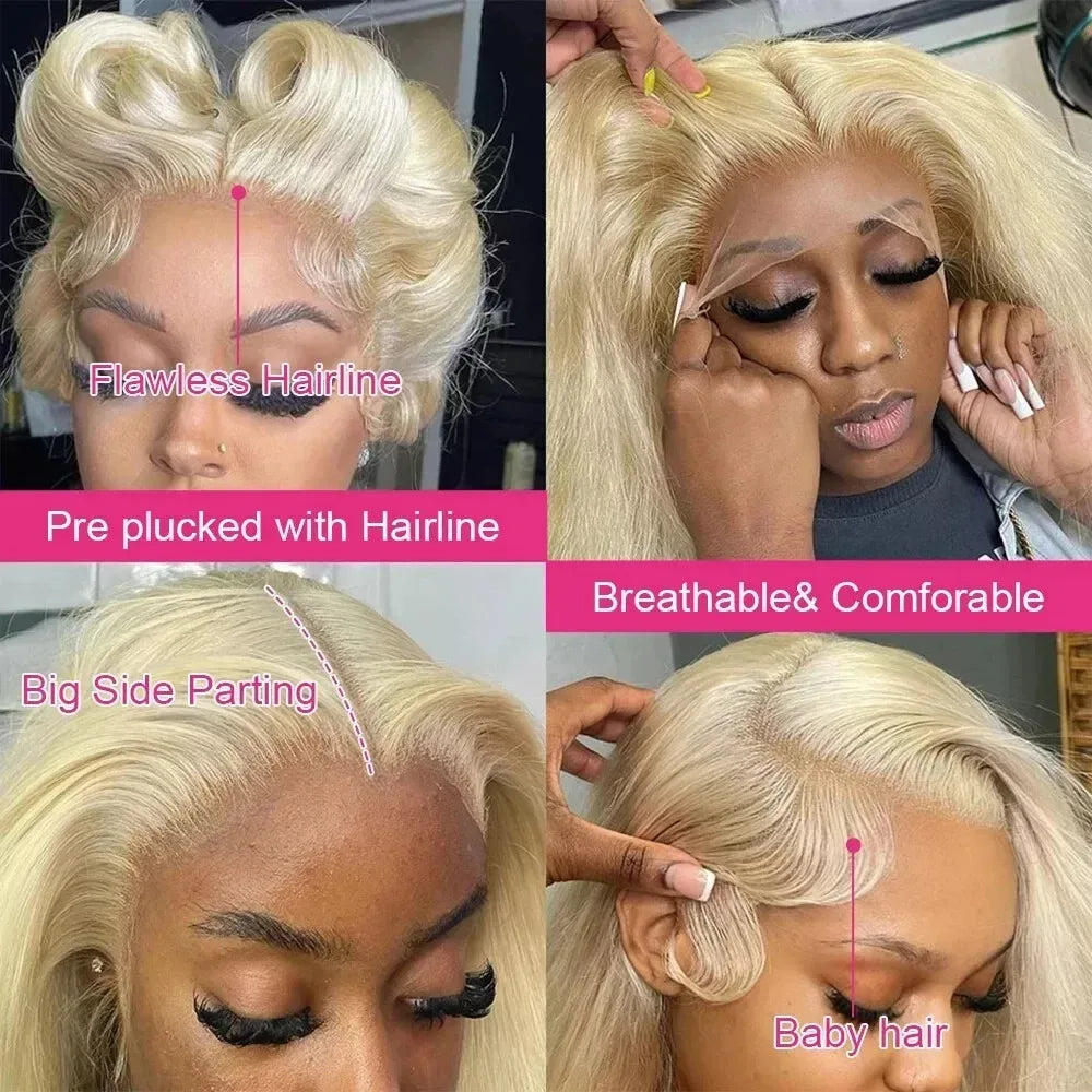 613 Blonde Body Wave Human Hair Wig - 30 Inch HD Lace Frontal Wig - Pre-Plucked Brazilian 13x6 Lace Frontal