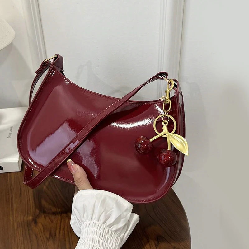 Minimalist PU Leather Underarm Bag with Cherry Detail