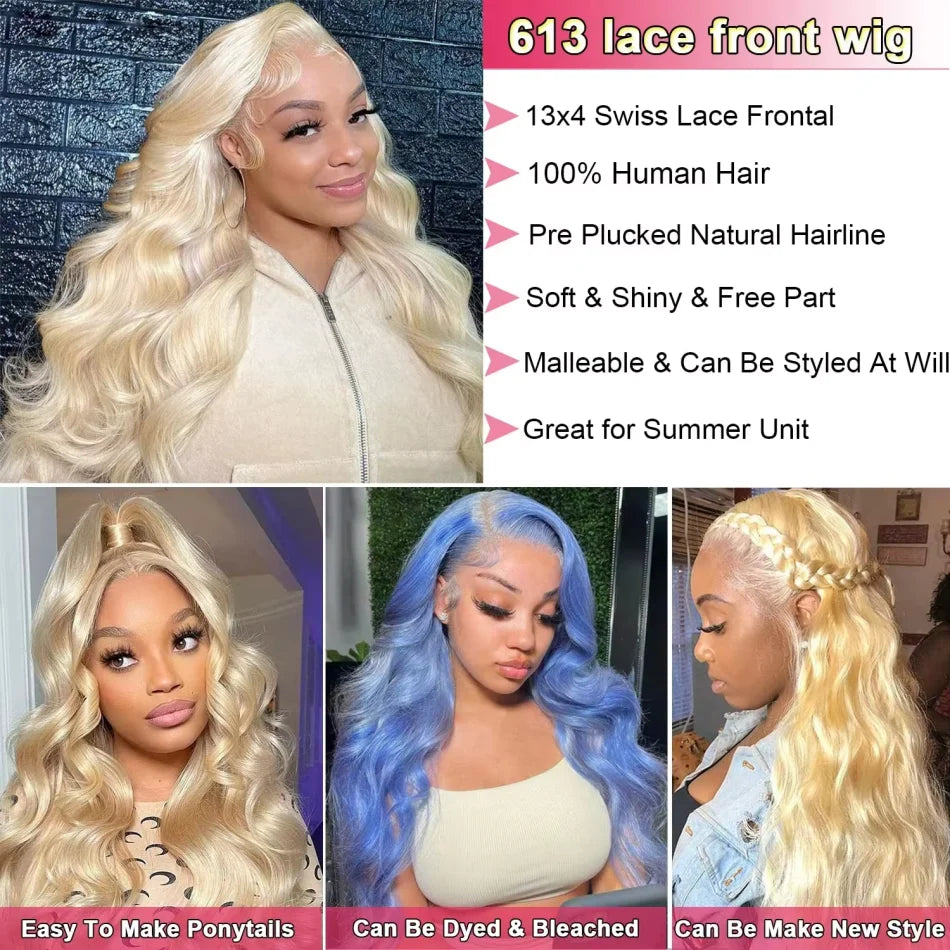 40" 613 Blonde Body Wave HD Transparent 13x6 Lace Front Human Hair Wig