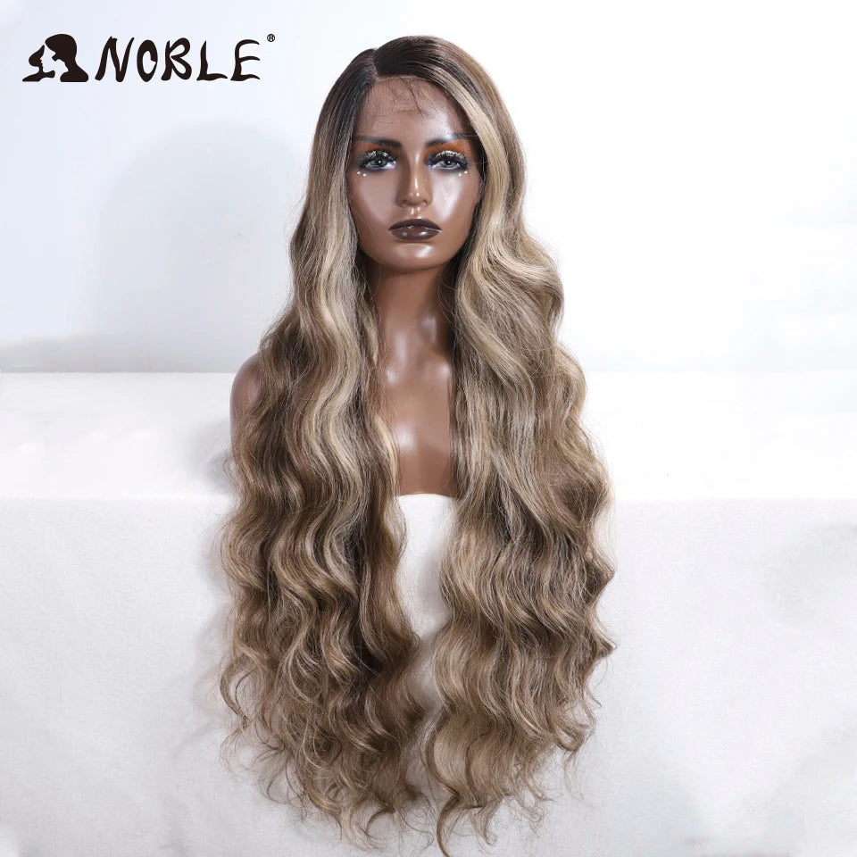 Noble 36" Synthetic Lace Front Wig – Long Body Wave with Side Part