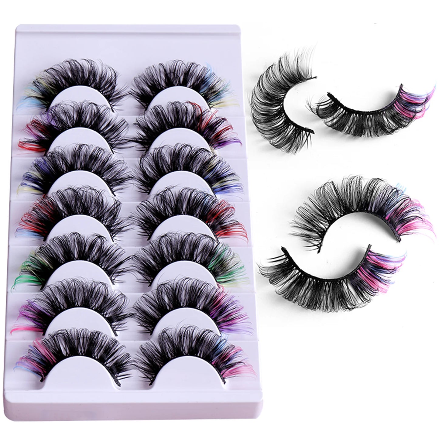 7 Pairs D-Curl Colored Faux Mink Lashes - Fluffy Dramatic Volume False Eyelashes Set