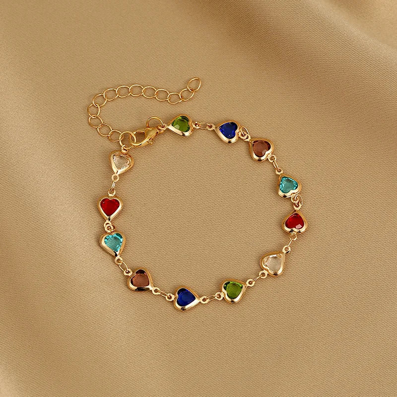 Elegant Ruby Red Crystal Heart Bracelet - Radiant Zircon Chain Jewelry
