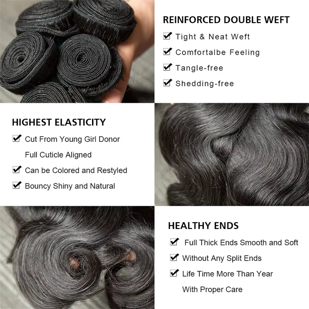 Luxury 3 & 4 Bundle Deals - 30-40" Body Wave Brazilian Human Hair Weave - Raw Unprocessed Virgin Hair