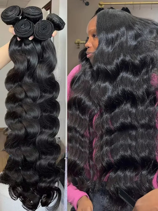 Luxury Indian Body Wave Bundles: 30-34 Inch Raw Unprocessed Double Drawn Human Hair Extensions