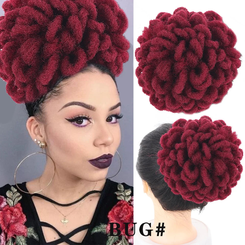 Synthetic Dreadlock Afro Puff Bun Drawstring Ponytail – Faux Locs Hair Piece