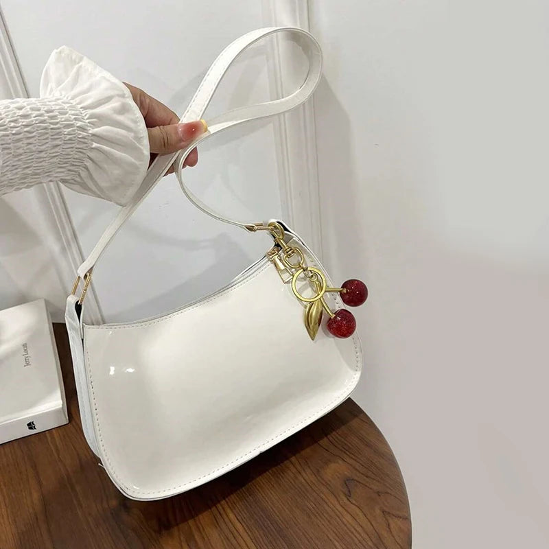 Minimalist PU Leather Underarm Bag with Cherry Detail