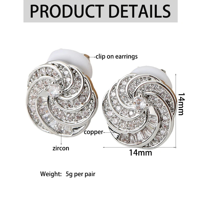 Gold Sunflower Zircon Clip-On Earrings for Women – Non-Piercing Rotating Floral Luxury Jewelry