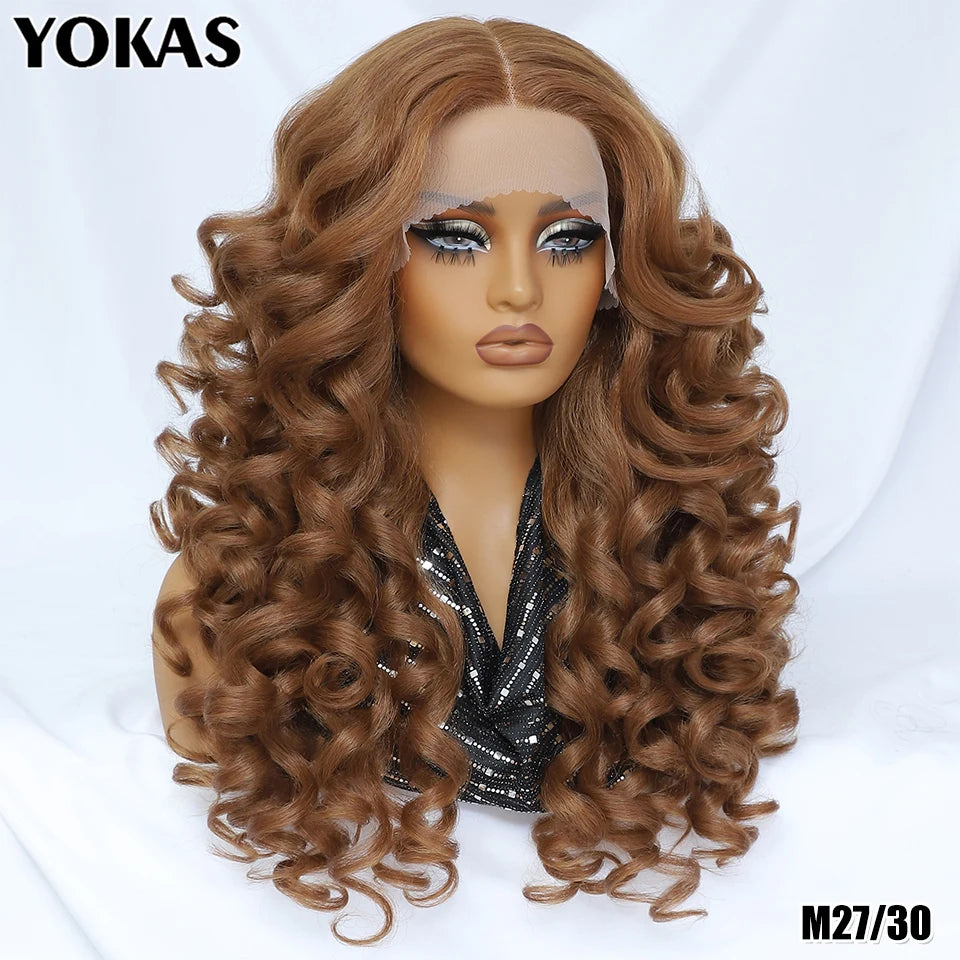 Lace Front Wigs 13X5X1 Latisha Synthetic HD Curly Pre Plucked Lace Front Wigs With Bangs For Afro Women Highlight With Baby Hair