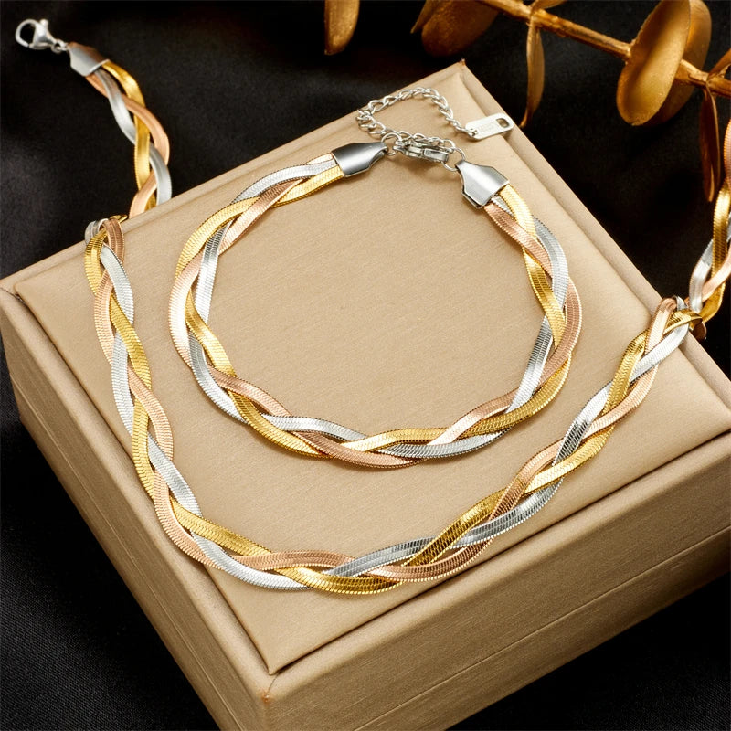 Crossover Snake Chain 3-in-1 Jewelry Set |316L Stainless Steel