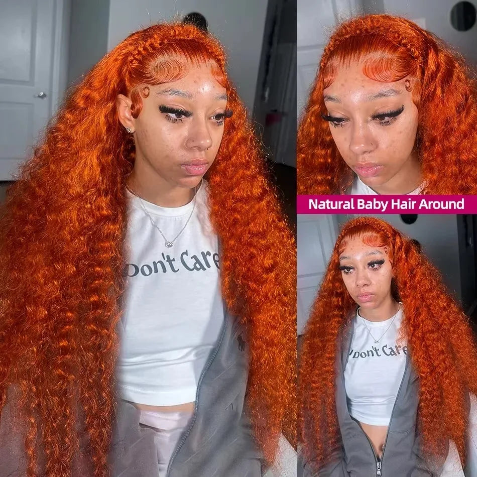 350 Copper Ginger Deep Wave Human Hair Wig: 30-34 Inch 13x6 HD Lace Frontal, 250% Density