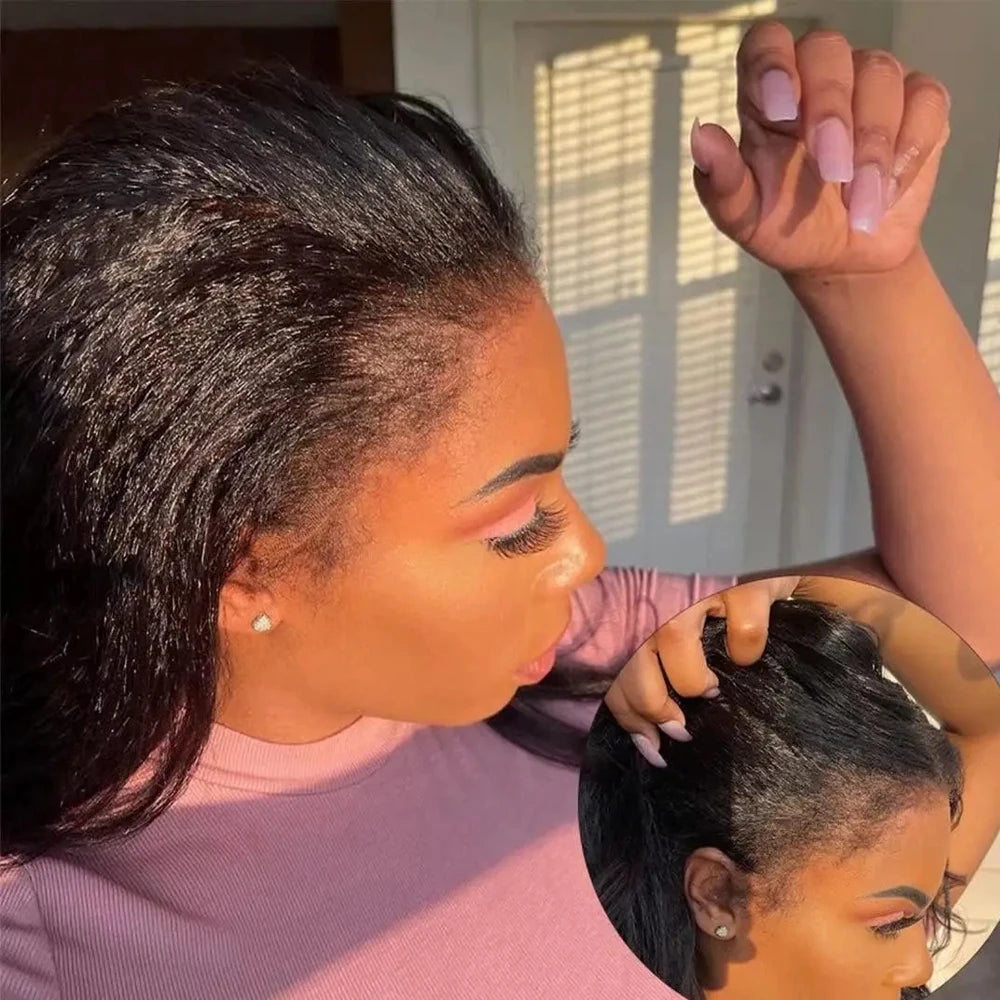 Glueless Kinky Straight Blowout Human Hair Wig | 250% Ultra-Density 13x4 HD Lace
