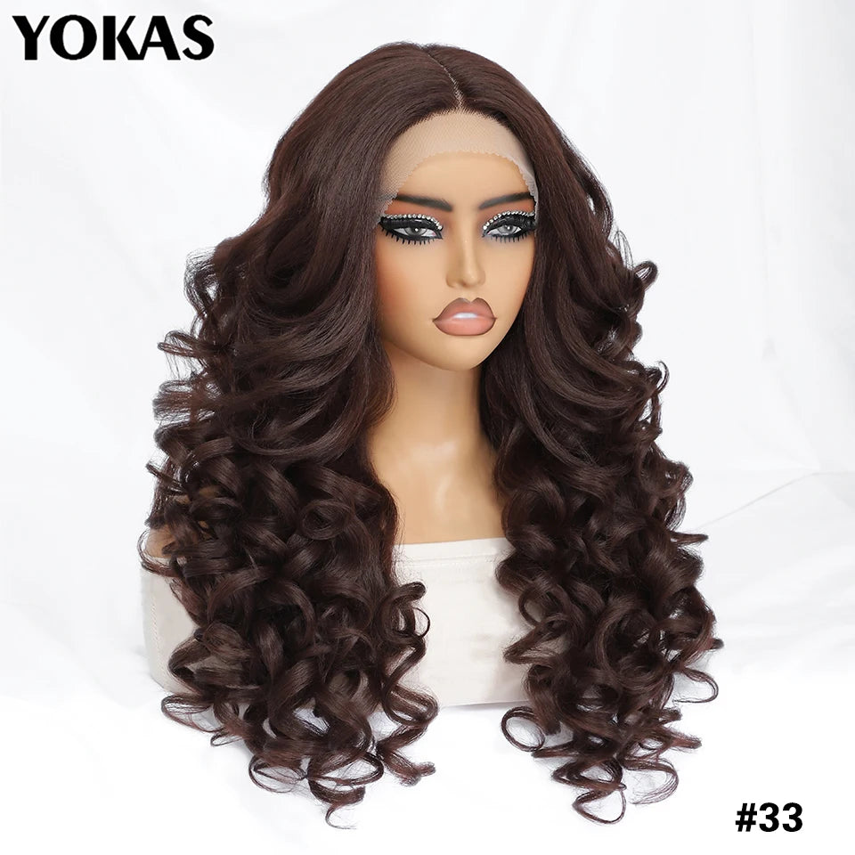 Glamour 24" Chocolate Brown Curly Wig | Natural Hairline Synthetic Lace Front Afro Style